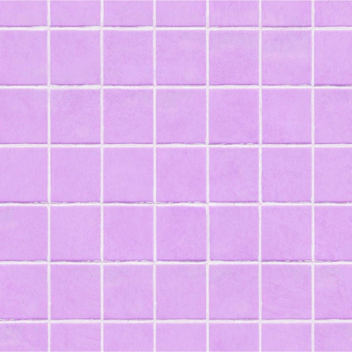 Imagen de un diseño en forma de cuadrícula de azulejos cuadrados de color morado claro, con juntas blancas.